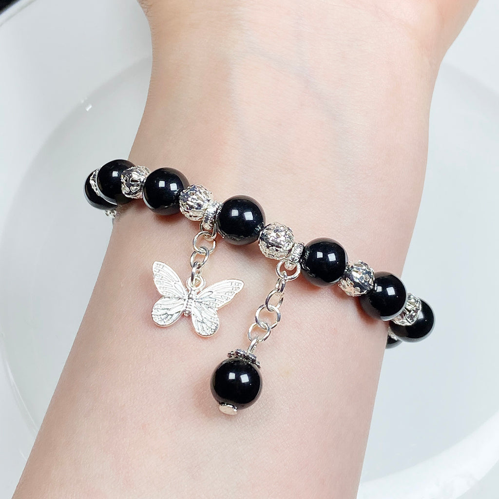 Black Obsidian Bracelet Butterfly Accessories Reiki Crystal Healing Stone Jewelry