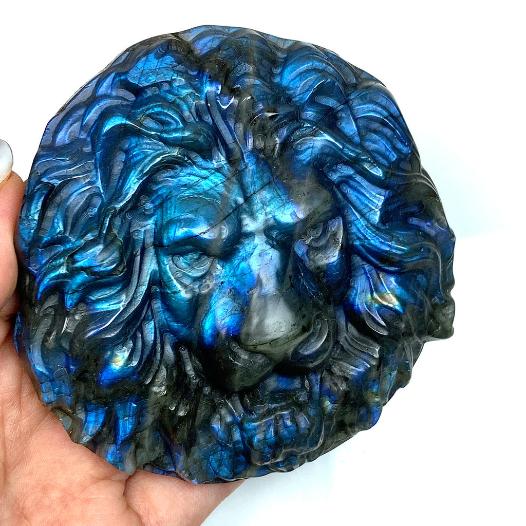 Labradorite Crystals Stone Carved Lion Animal Sculpture Healing Reiki flash gemstone Halloween Home Decoration