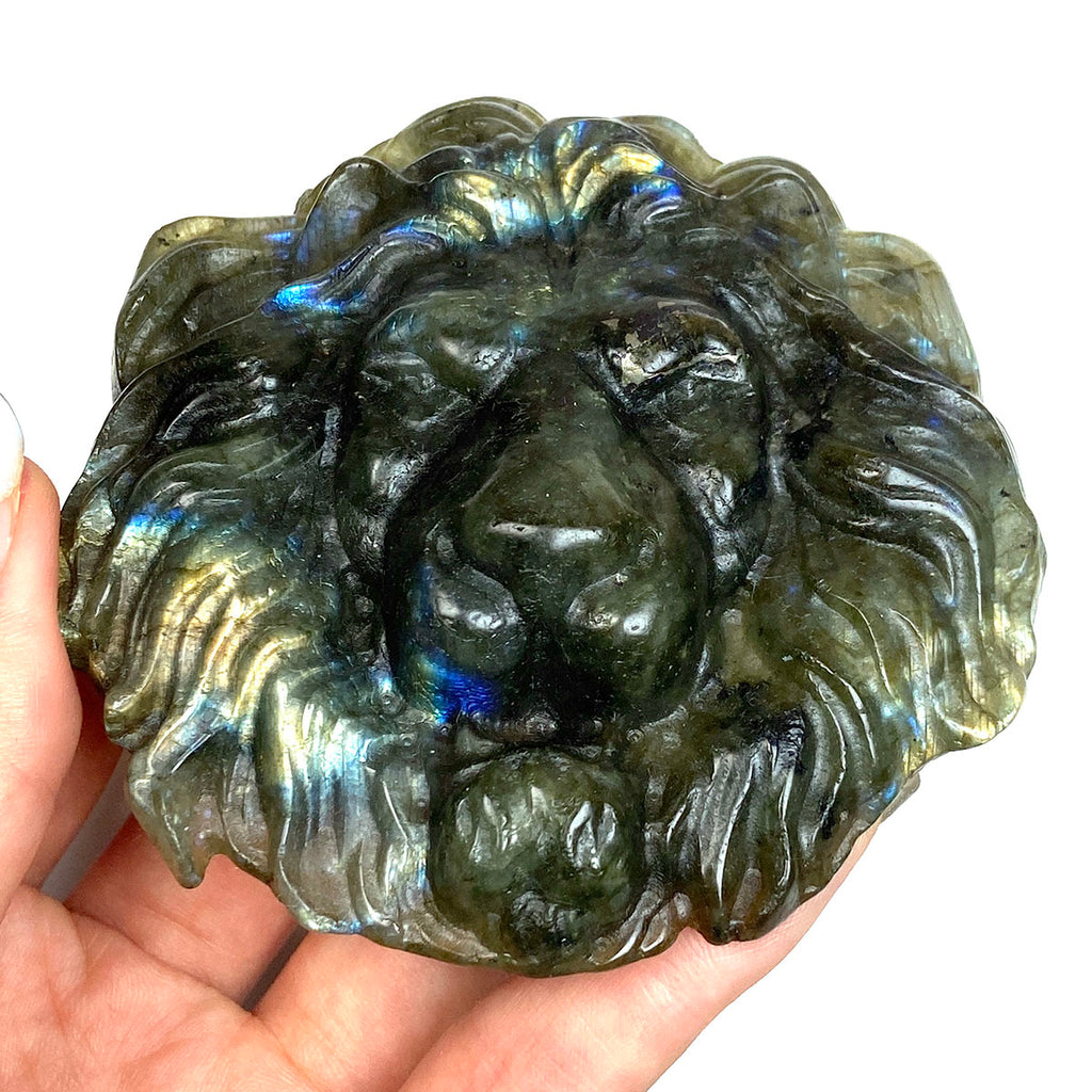 Labradorite Crystals Stone Carved Lion Animal Sculpture Healing Reiki flash gemstone Halloween Home Decoration