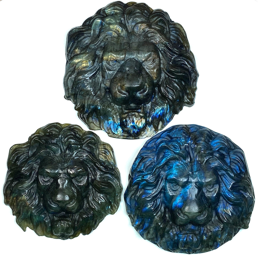 Labradorite Crystals Stone Carved Lion Animal Sculpture Healing Reiki flash gemstone Halloween Home Decoration