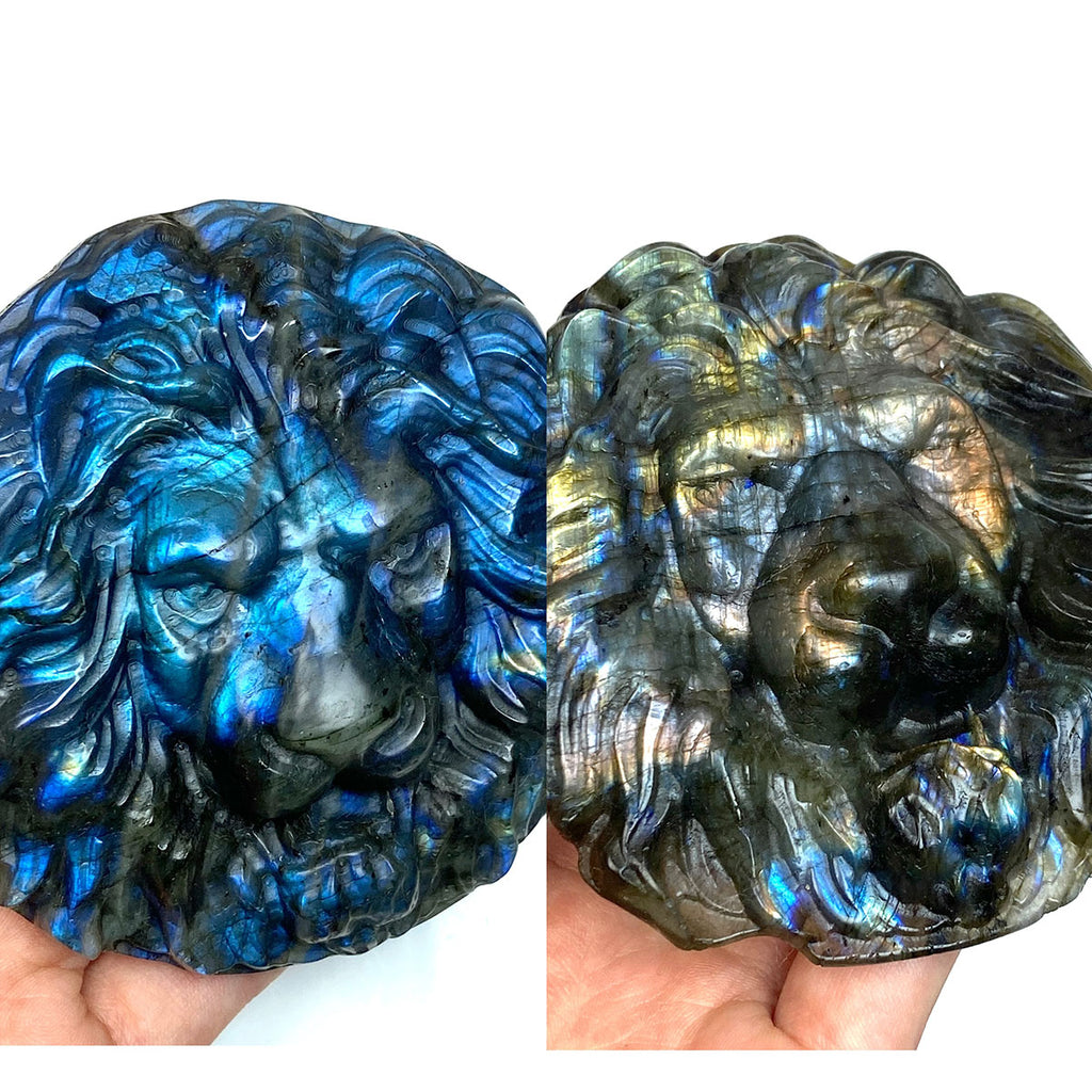 Labradorite Crystals Stone Carved Lion Animal Sculpture Healing Reiki flash gemstone Halloween Home Decoration