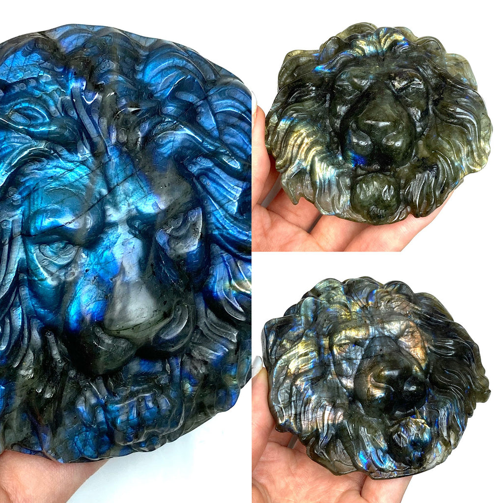 Labradorite Crystals Stone Carved Lion Animal Sculpture Healing Reiki flash gemstone Halloween Home Decoration