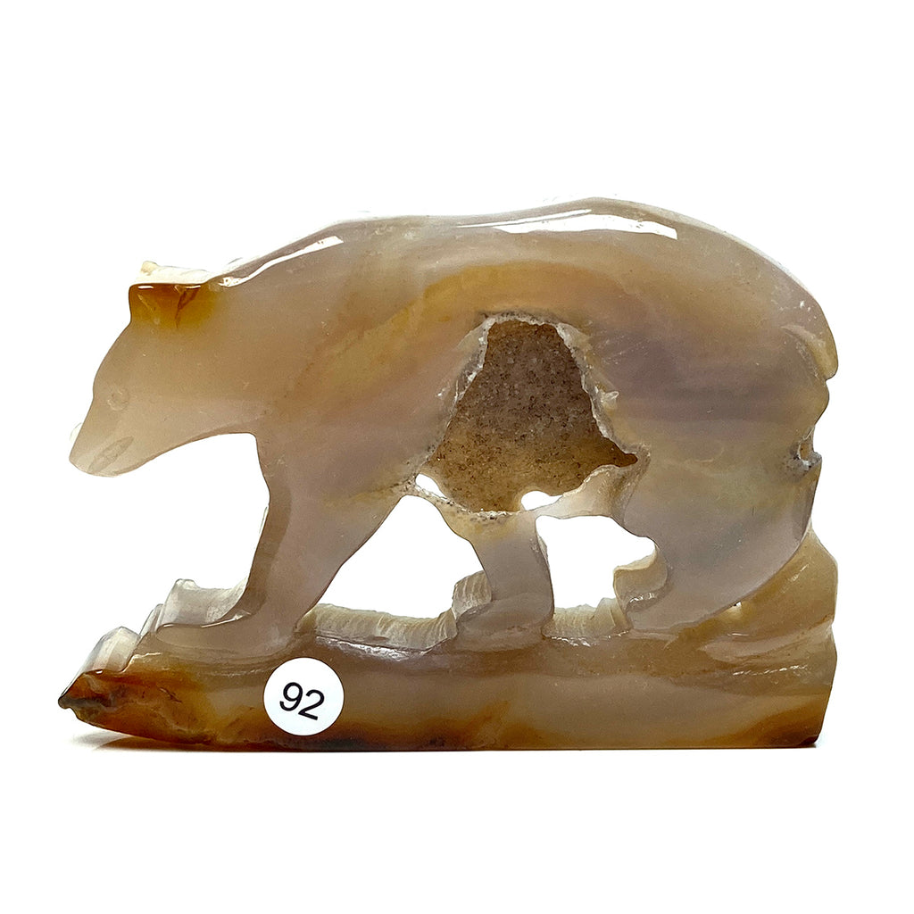 Druzy Agate Bear Wolf Statue Crystal Carved Healing Animal Figurine Reiki Gemstone Crafts Home Decoration