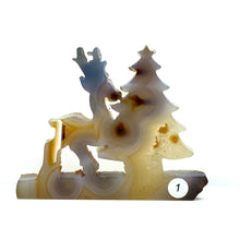 Load image into Gallery viewer, Druzy Agate Christmas Tree Deer Sculpture Hand Carved Crystal Healing Gemstone Home Decoration