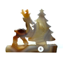 Load image into Gallery viewer, Druzy Agate Christmas Tree Deer Sculpture Hand Carved Crystal Healing Gemstone Home Decoration