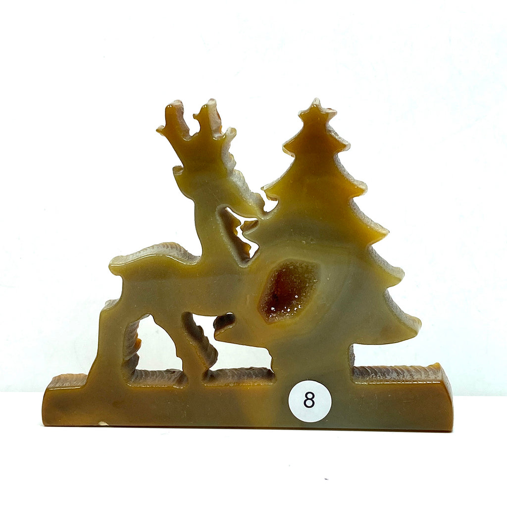 Druzy Agate Christmas Tree Deer Sculpture Hand Carved Crystal Healing Gemstone Home Decoration