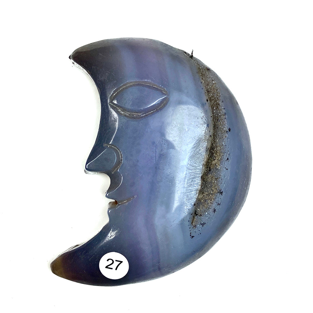 Druzy Agate Moon Face Statue Crystal Mascot Meditation Gemstone Collection Home Decoration