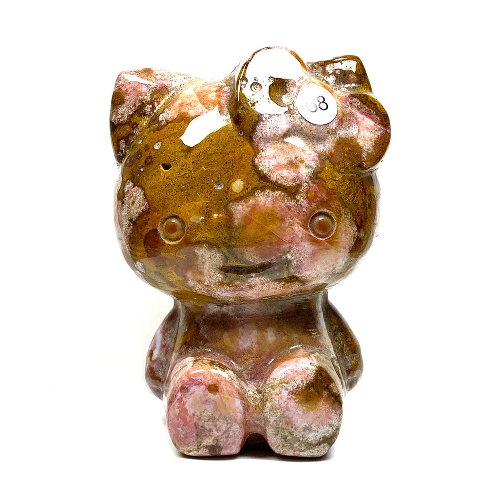 Cute Ocean Jasper Hello Kitty Crystal Carving Gemstone Sculpture Home Decoration