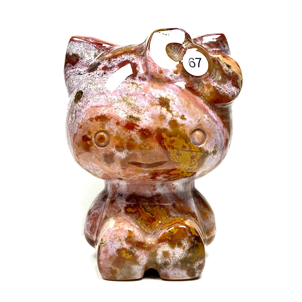 Cute Ocean Jasper Hello Kitty Crystal Carving Gemstone Sculpture Home Decoration