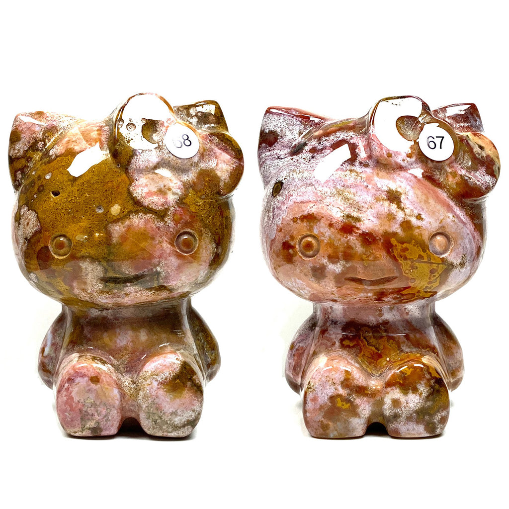 Cute Ocean Jasper Hello Kitty Crystal Carving Gemstone Sculpture Home Decoration