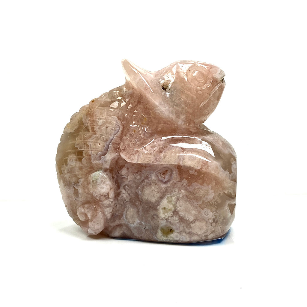 Flower Agate  Lizard Carved Statue Healing Crystal Reiki Animal Figurine Gemstone Home Decor