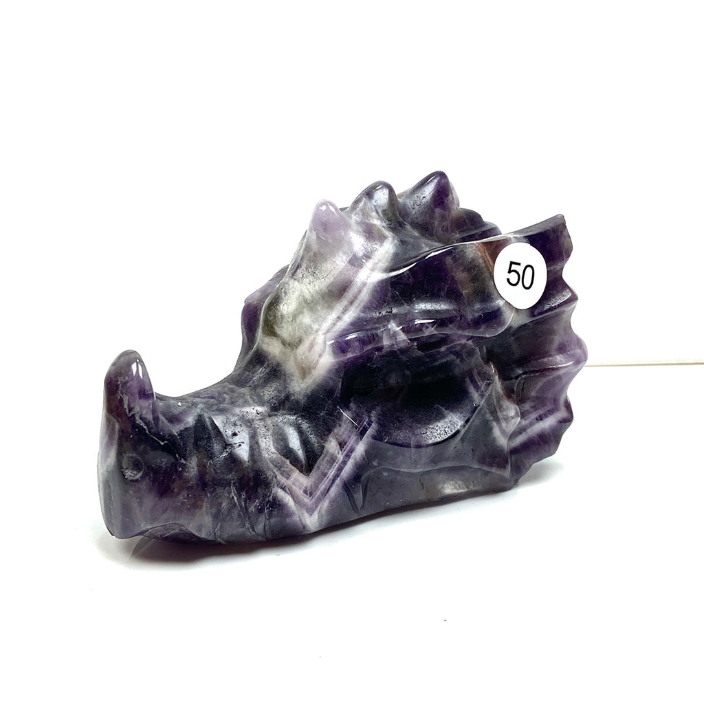 Dream Amethyst Dragon Head Skull Healing Polished Quartz Crystal Statue Home Room Decoration