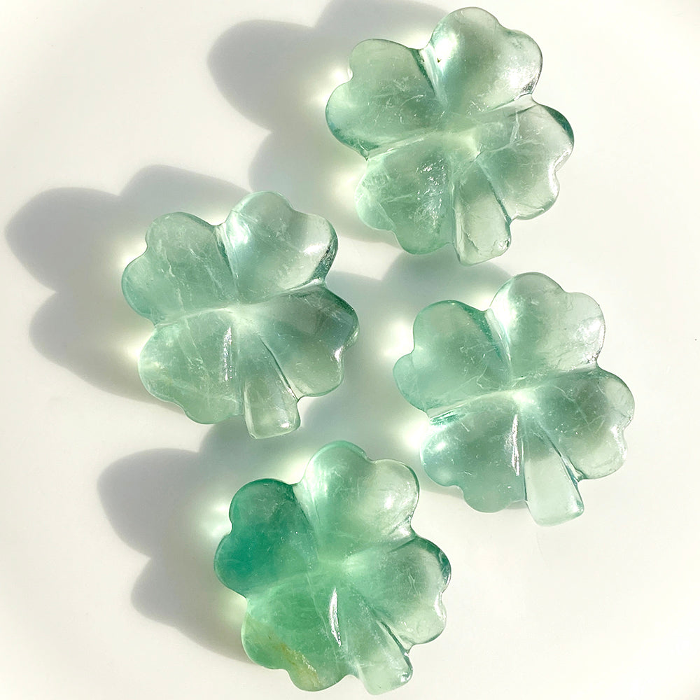 Green Fluorite Four Leaf Clover Crystal Carvings