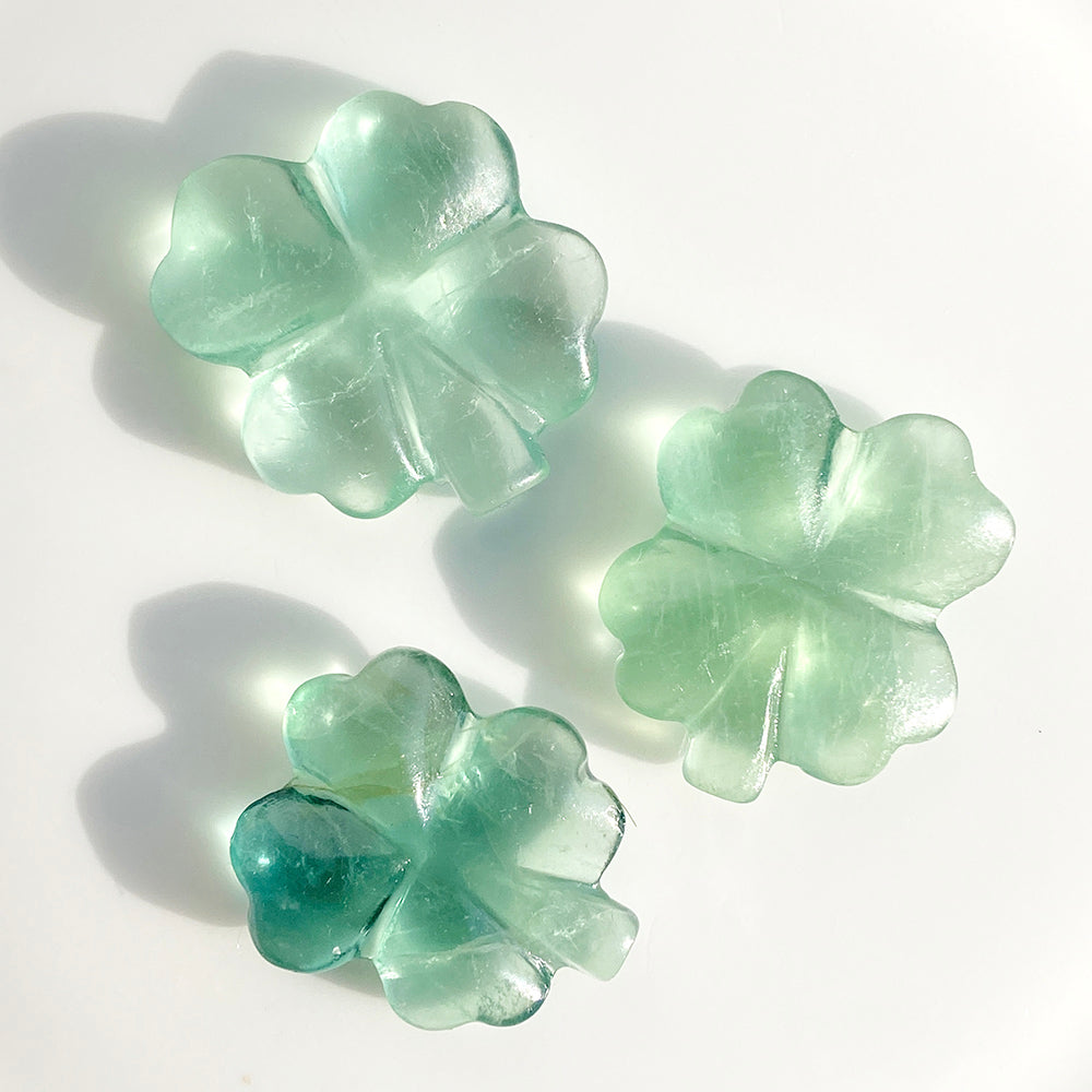 Green Fluorite Four Leaf Clover Crystal Carvings