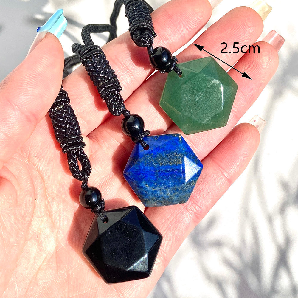 Green Aventurine & Lapis Lazuli & Obsidian  David Star Pendant