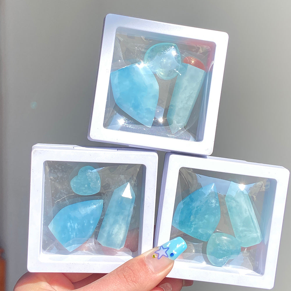 Small Size Aquamarine Flame & Tower & Heart Set Box