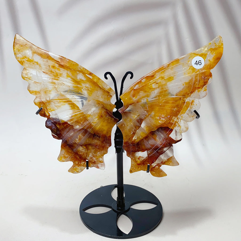 1Set Orange & Fluorite & Amethyst & Blue onxy & Selenite & Golden Healer & Fire Quartz Carved  Gift bButterfly Wings Home Energy Crystal Decorative Crafts