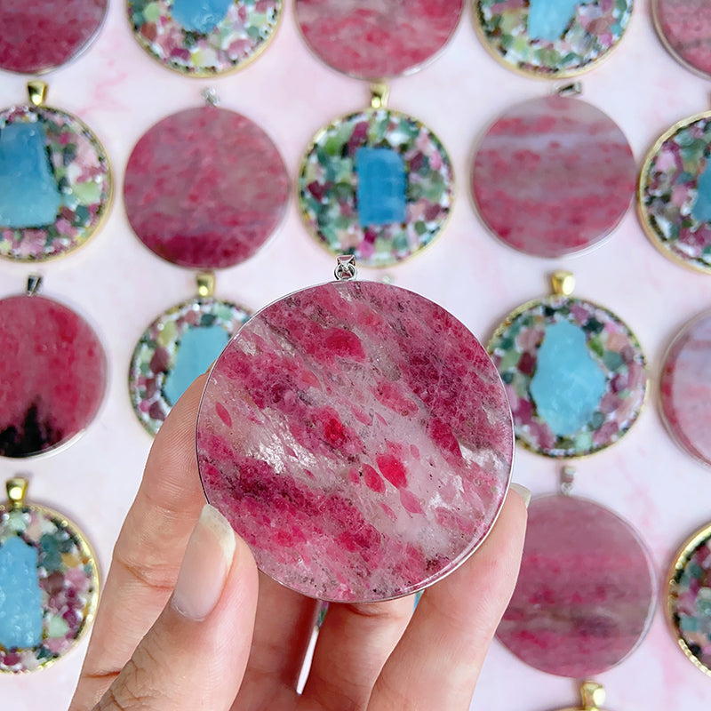 Rhodonite Pendants & Aquamarine With Tourmaline Pendants