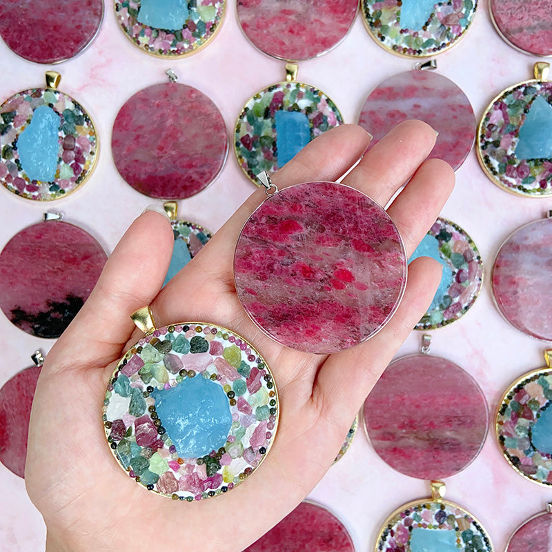 Rhodonite Pendants & Aquamarine With Tourmaline Pendants