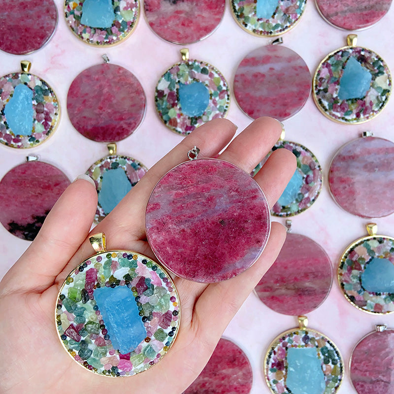 Rhodonite Pendants & Aquamarine With Tourmaline Pendants