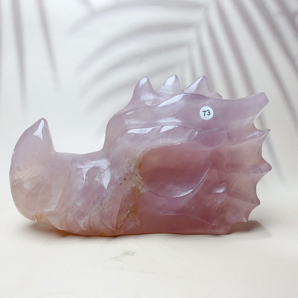 1Pc Natural Rose Quartz with green fluorite Crystal Carved  Dragon Head Statue Reiki Energy Crystal Gemstone Craft Home Decoration Gift