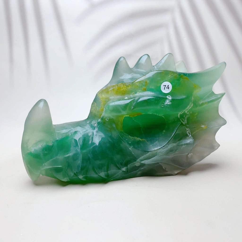 1Pc Natural Rose Quartz with green fluorite Crystal Carved  Dragon Head Statue Reiki Energy Crystal Gemstone Craft Home Decoration Gift