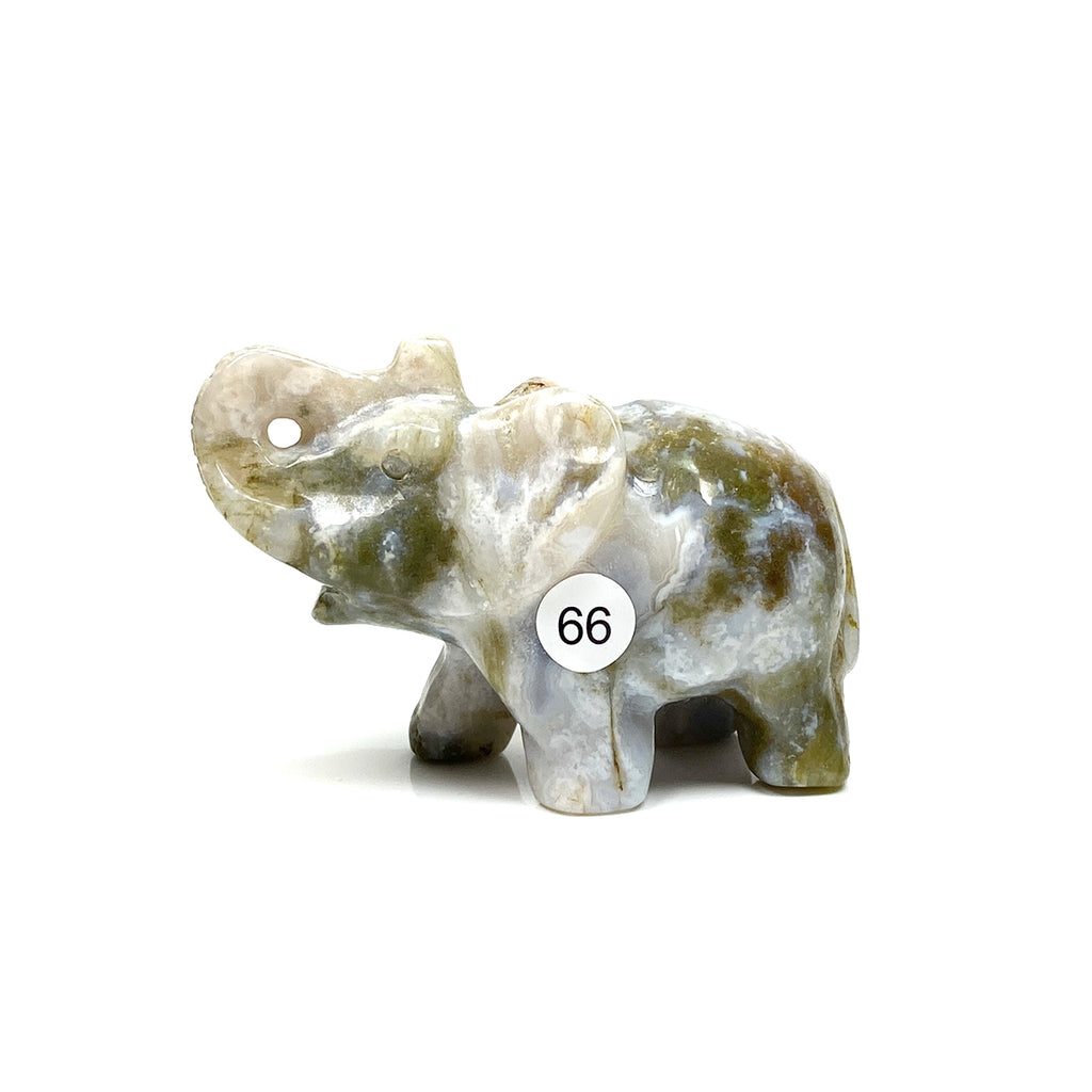 Moss Agate Elephant Carving Animal Sculpture Healing Christmas Home Decoration