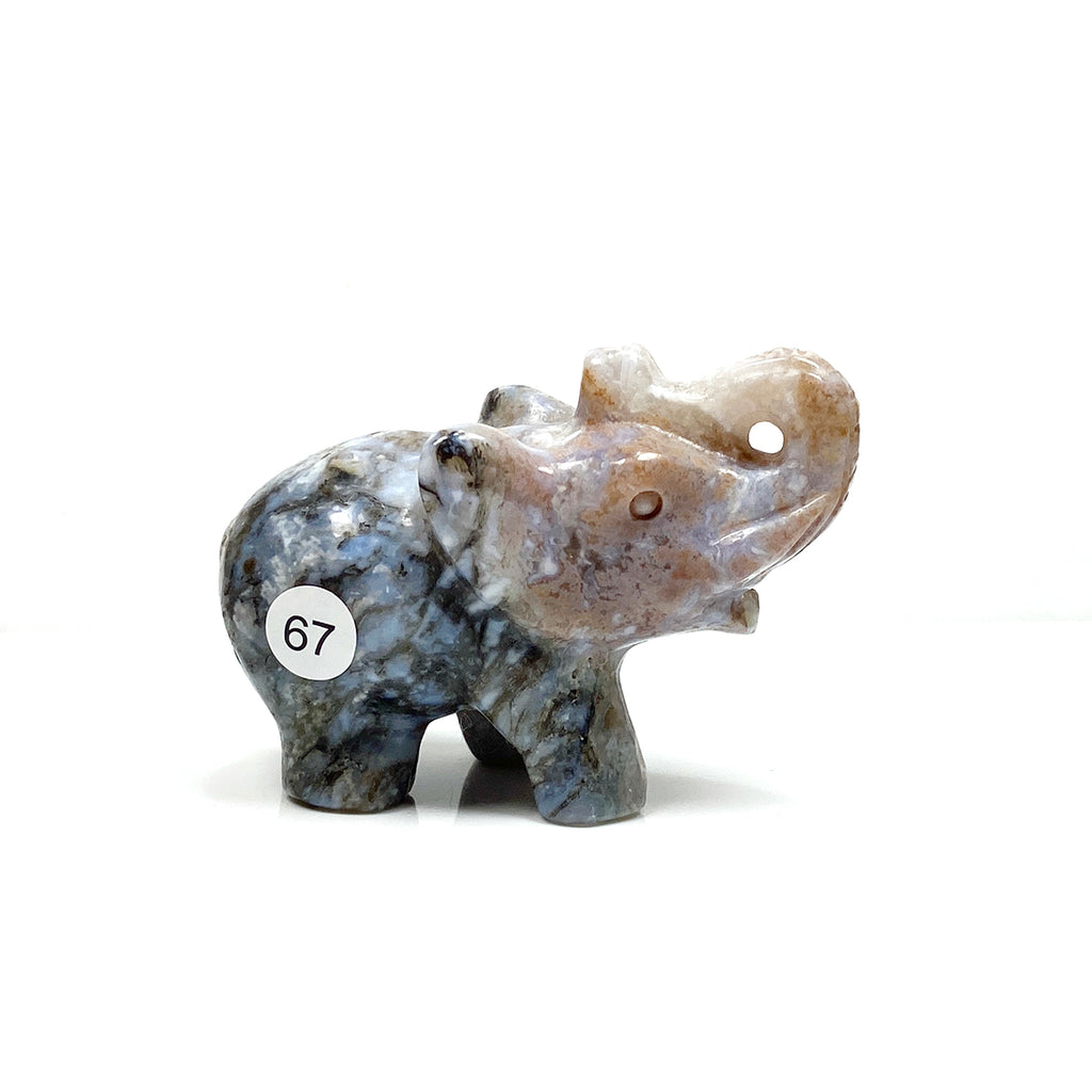 Crystal Carving Animal Moss Agate Elephant Sculpture