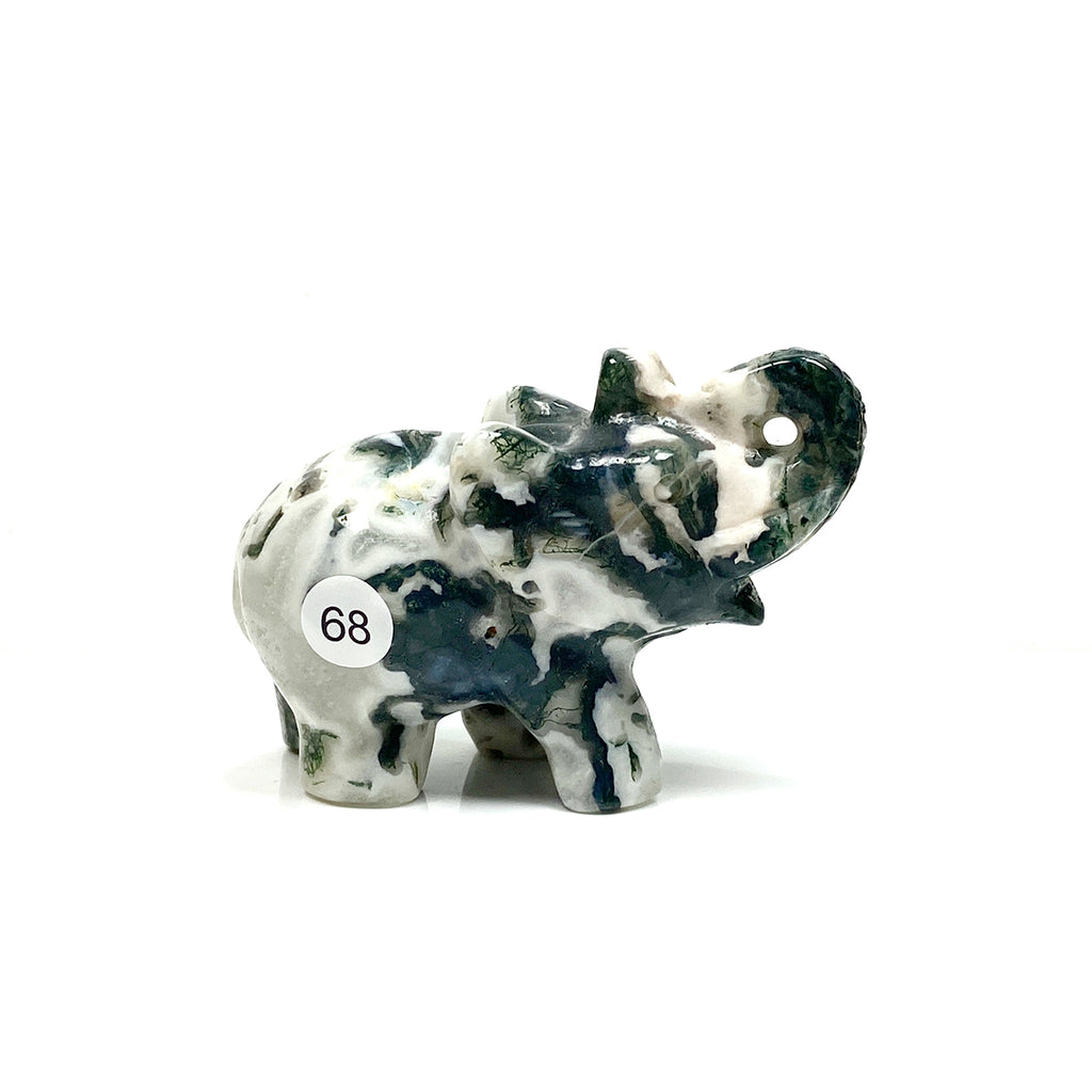 Moss Agate Elephant Carving Animal Sculpture Healing Christmas Home Decoration