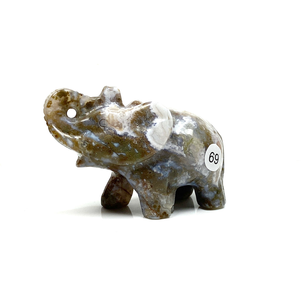 Crystal Carving Animal Moss Agate Elephant Sculpture