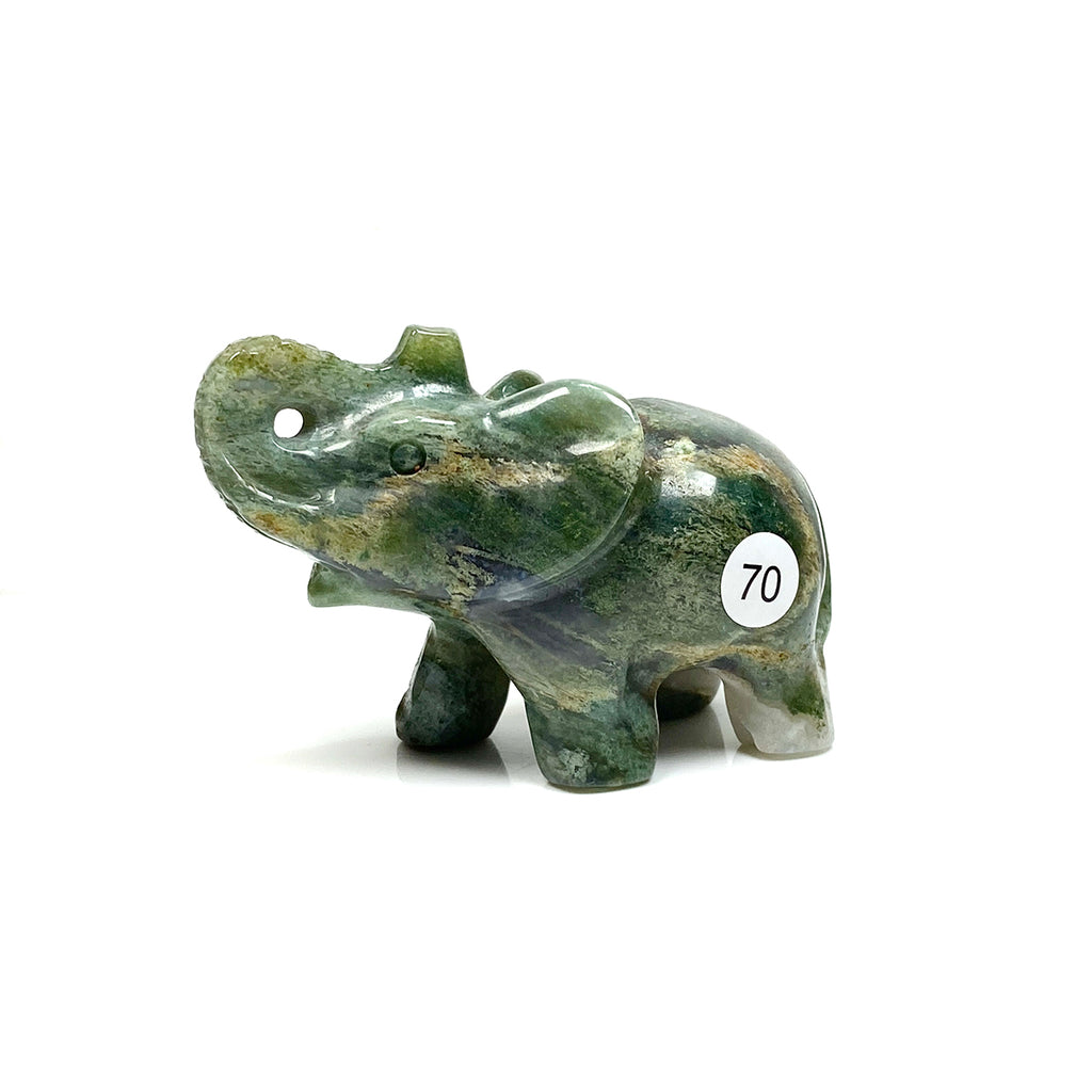 Crystal Carving Animal Moss Agate Elephant Sculpture