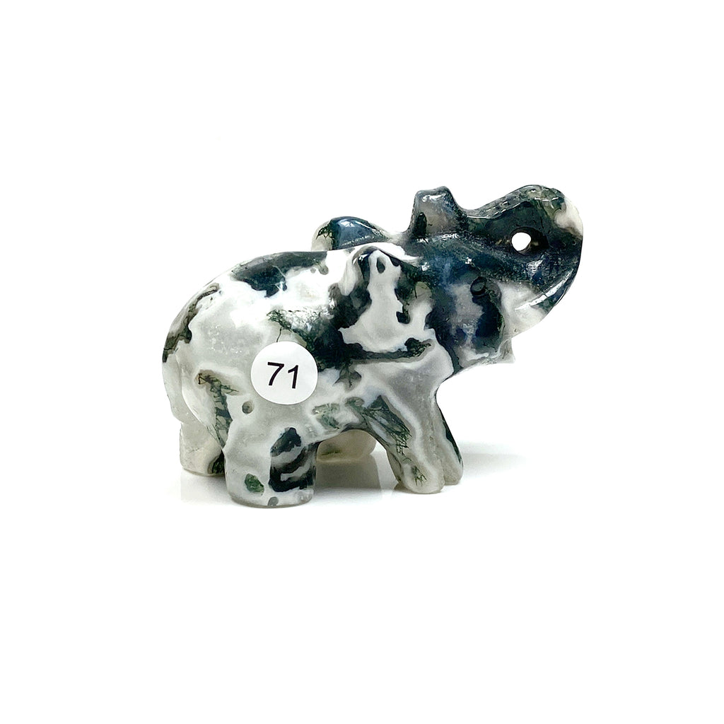 Crystal Carving Animal Moss Agate Elephant Sculpture