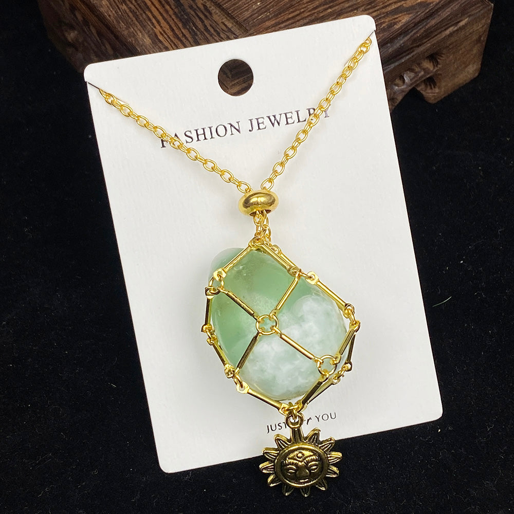 crystal tumble & raw stone chain pendant