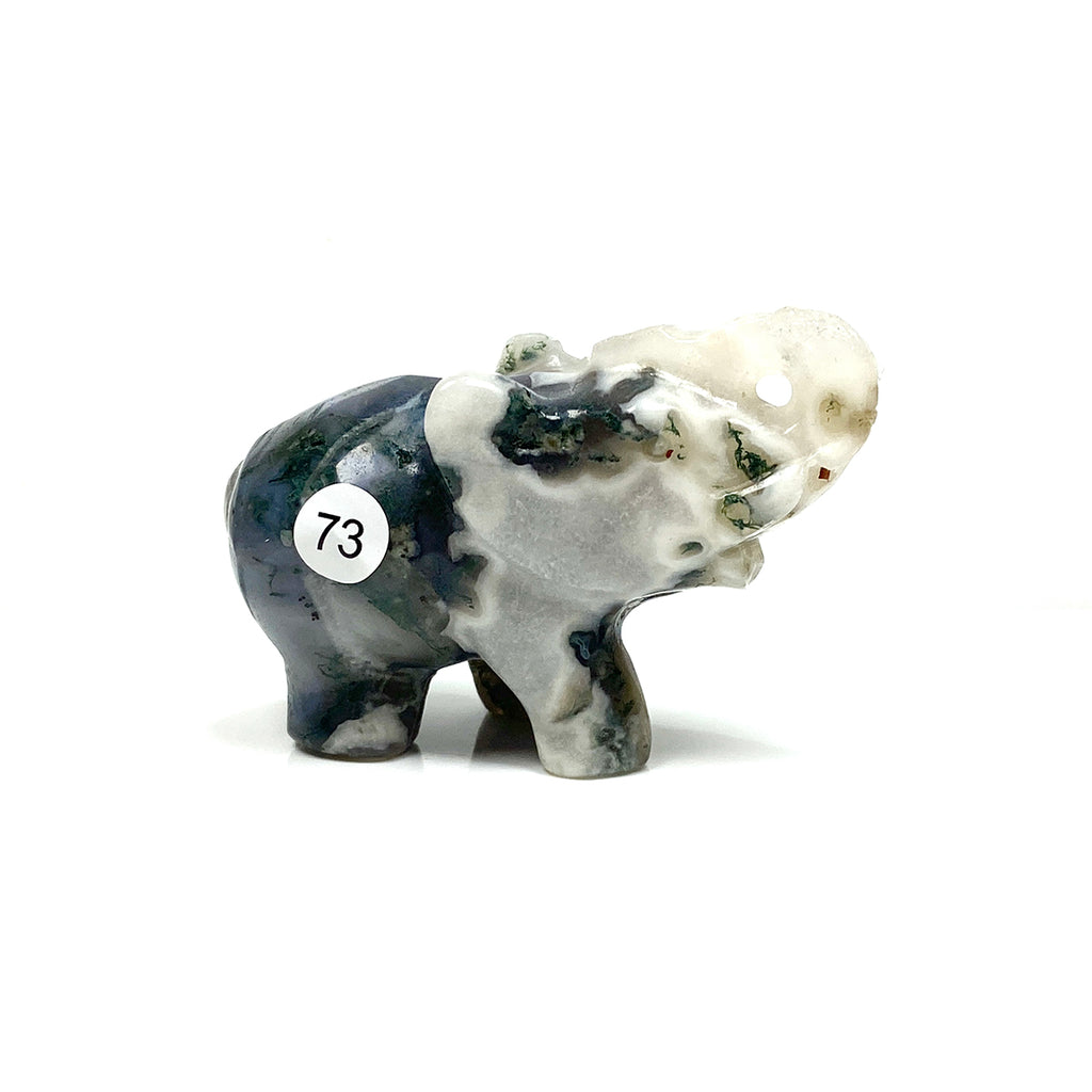 Crystal Carving Animal Moss Agate Elephant Sculpture