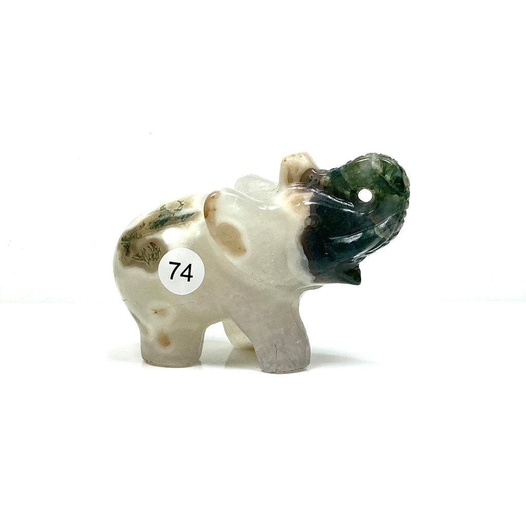 Crystal Carving Animal Moss Agate Elephant Sculpture