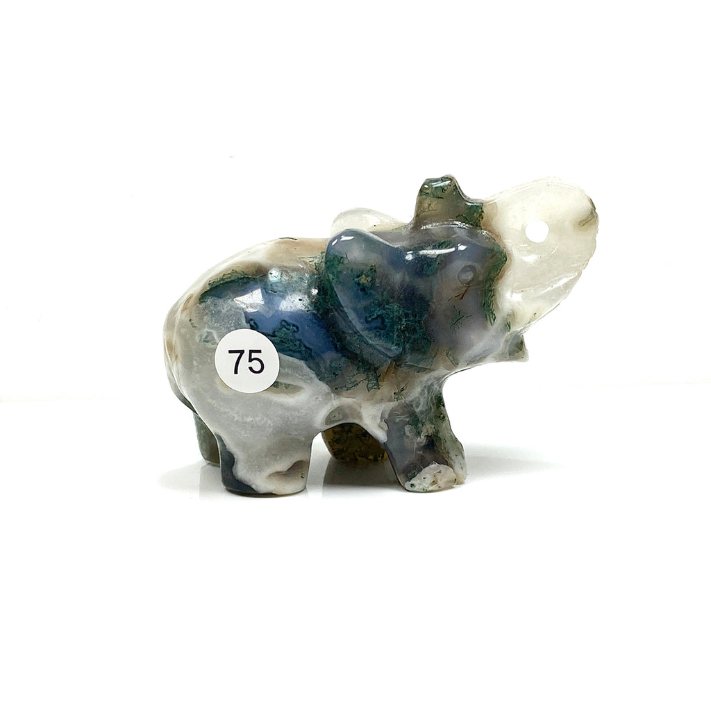 Crystal Carving Animal Moss Agate Elephant Sculpture