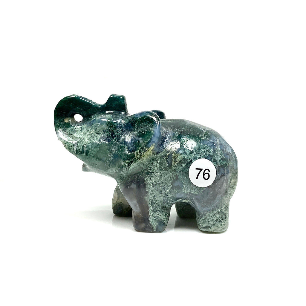 Moss Agate Elephant Carving Animal Sculpture Healing Christmas Home Decoration