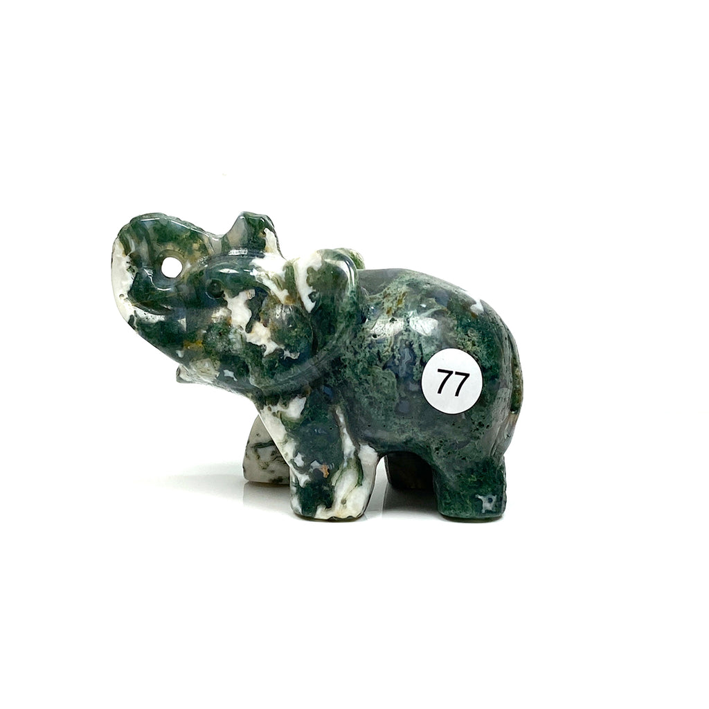 Crystal Carving Animal Moss Agate Elephant Sculpture