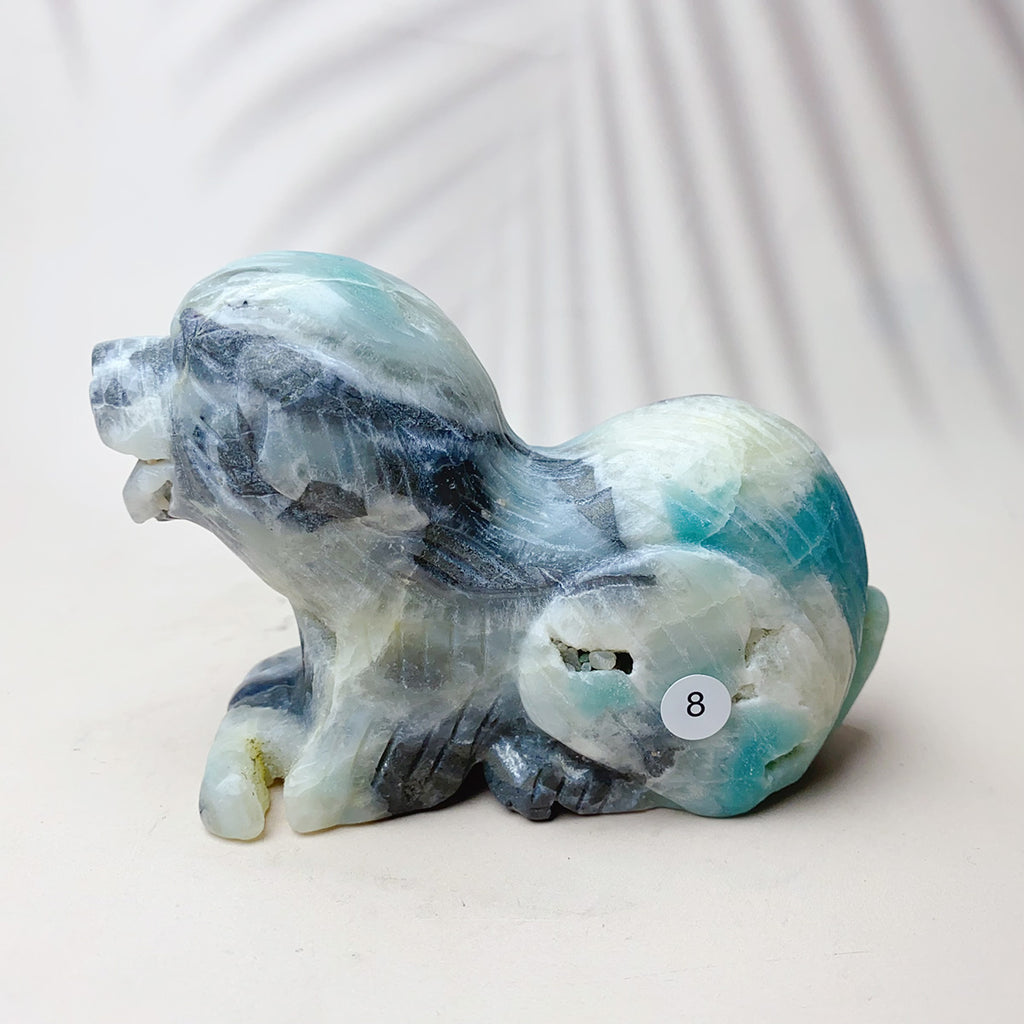 1PC Natural Caribbean Crystal Carving Animal Reiki Puppy Energy Piglet Exquisite Snail With Small Fish Crystal Home Decoration Crafts Gift