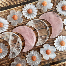 Load image into Gallery viewer, Clear Quartz Moon &amp; Rose Quartz Moon &amp; Selenite Flower Carving