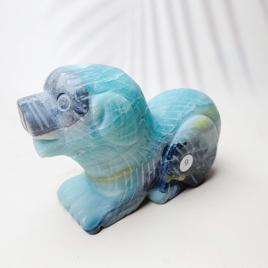 1PC Natural Caribbean Crystal Carving Animal Reiki Puppy Energy Piglet Exquisite Snail With Small Fish Crystal Home Decoration Crafts Gift