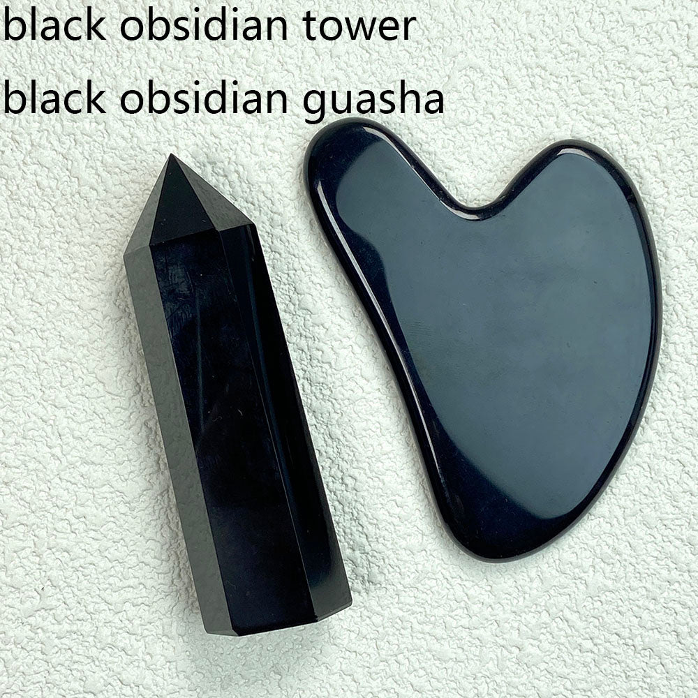 Clear Quartz & Obsidian & Green Aventurine Tower And Guasha Set