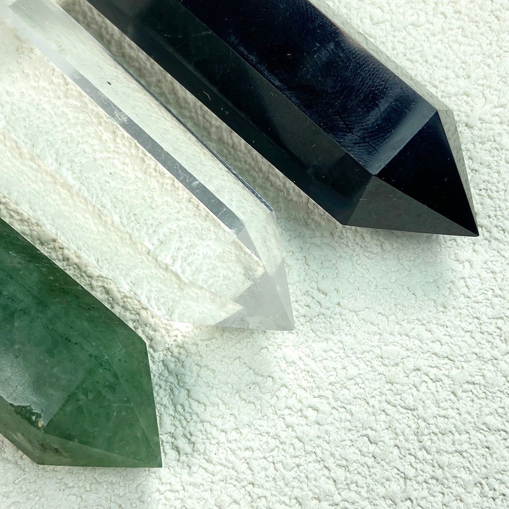 Clear Quartz & Obsidian & Green Aventurine Tower And Guasha Set