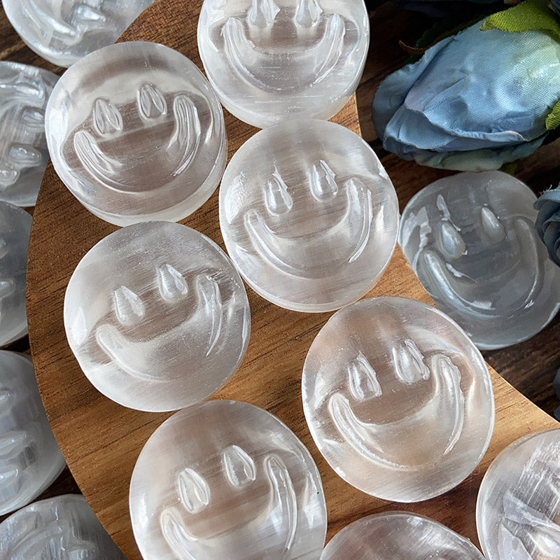 Selenite Smiling Face Carvings