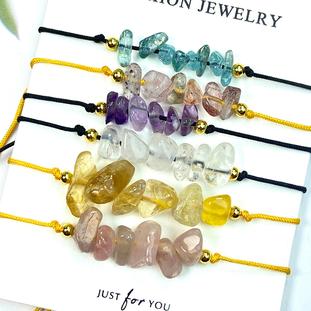 Different Materials Crystal Chips Adjustable Bracelet