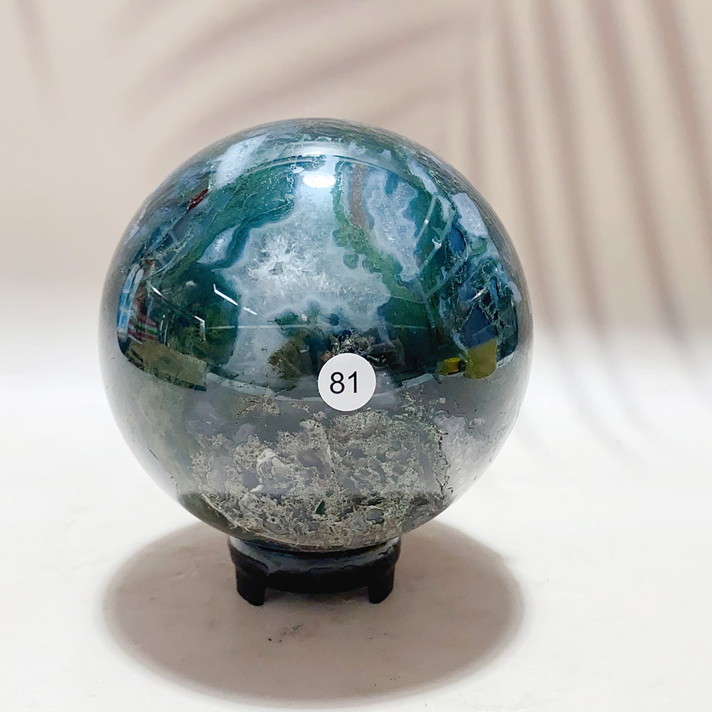 Natural Moss Agate Sphere  Quartz Crystal