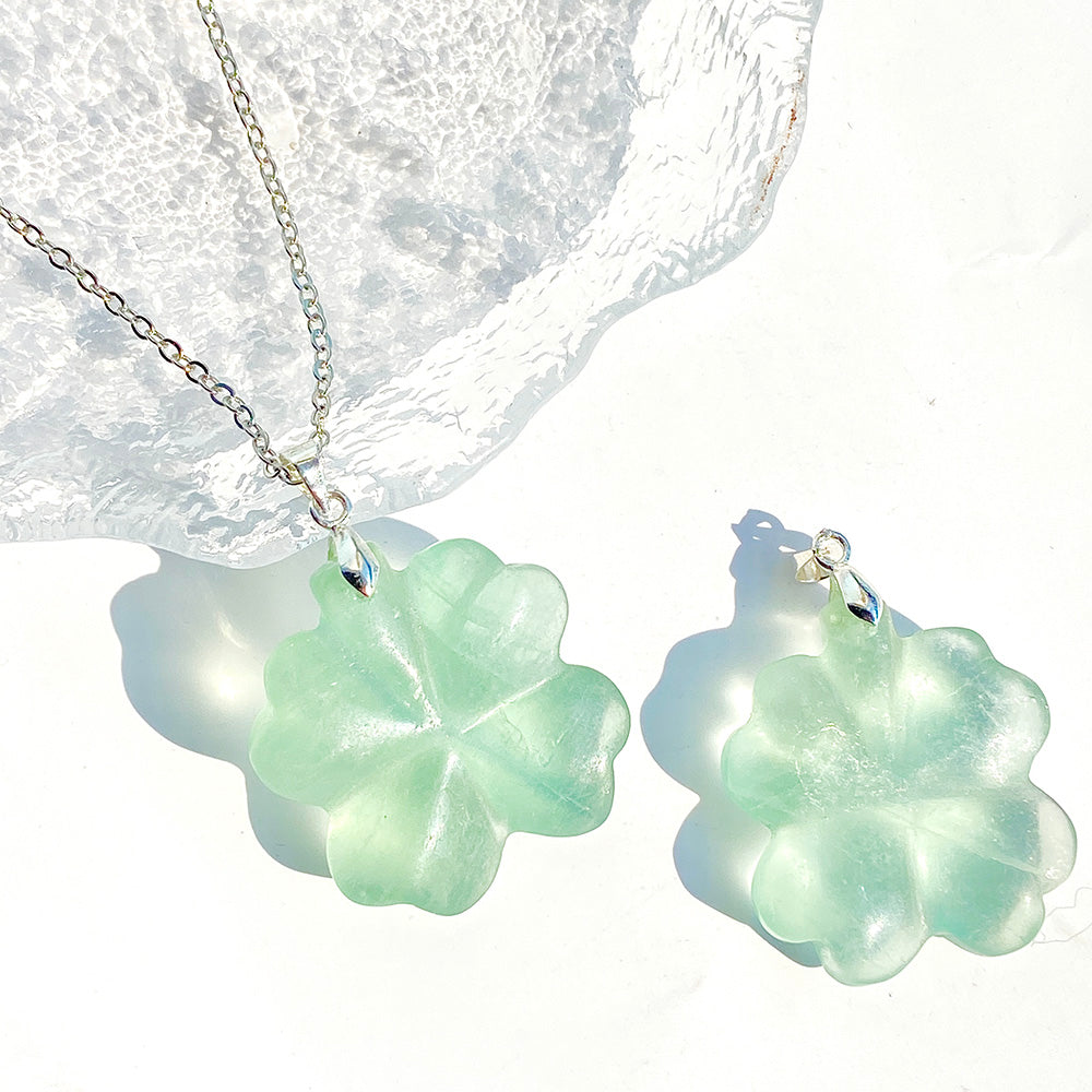 Green Fluorite Four Leaf Clover Carving pendant