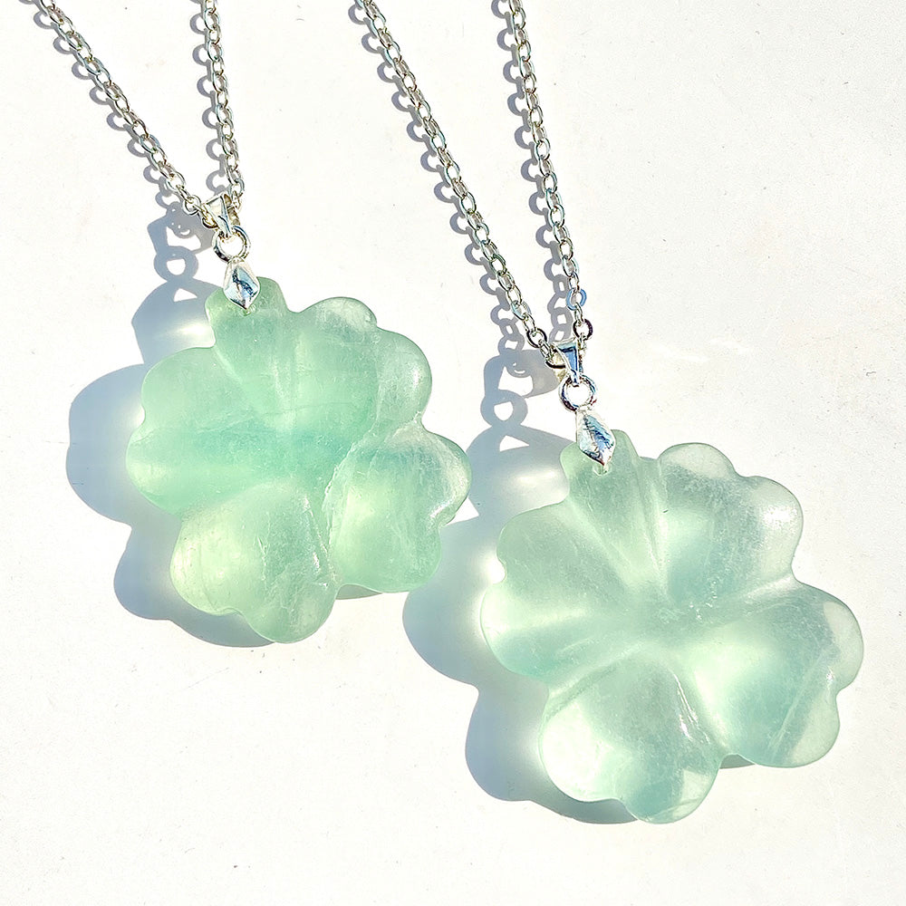 Green Fluorite Four Leaf Clover Carving pendant