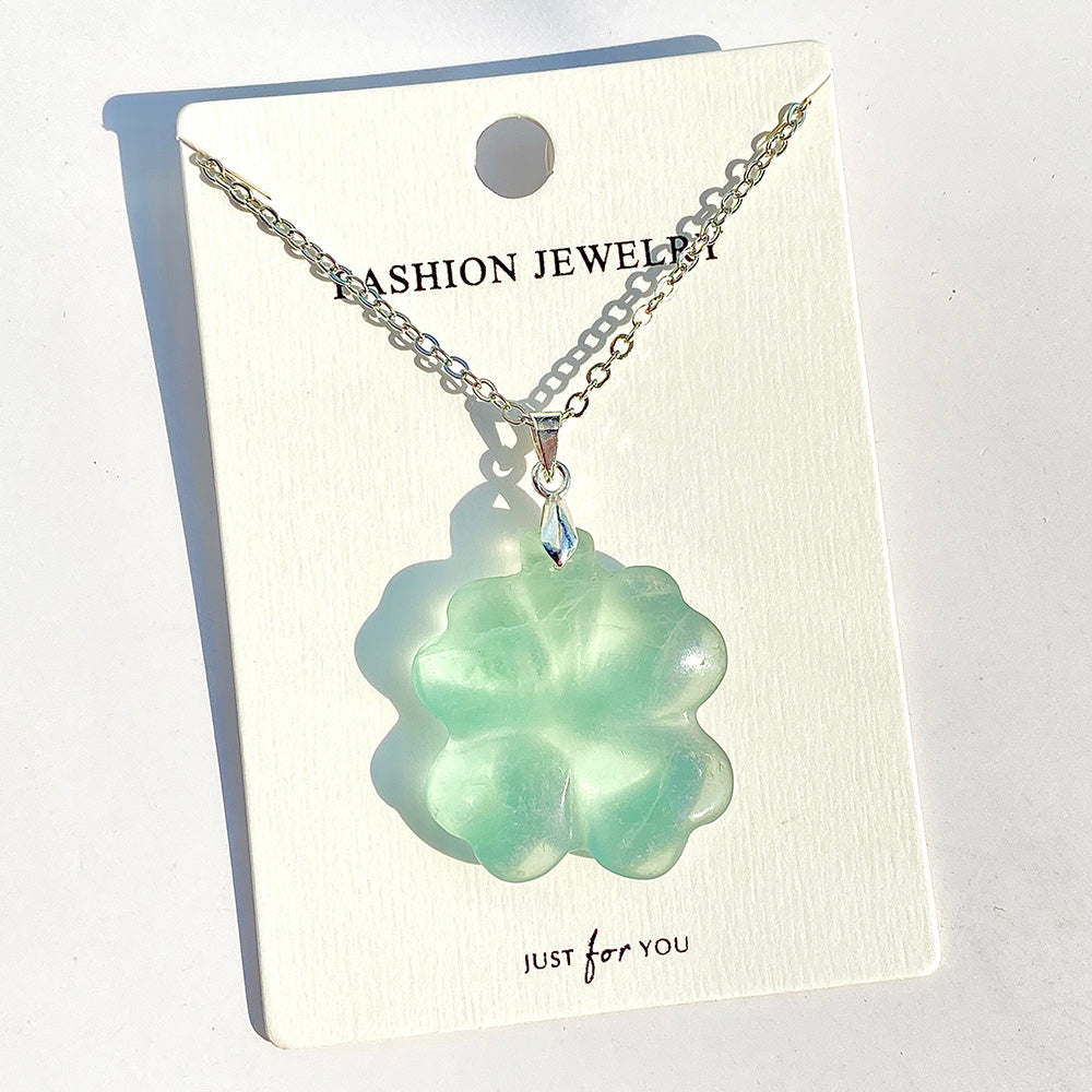 Green Fluorite Four Leaf Clover Carving pendant