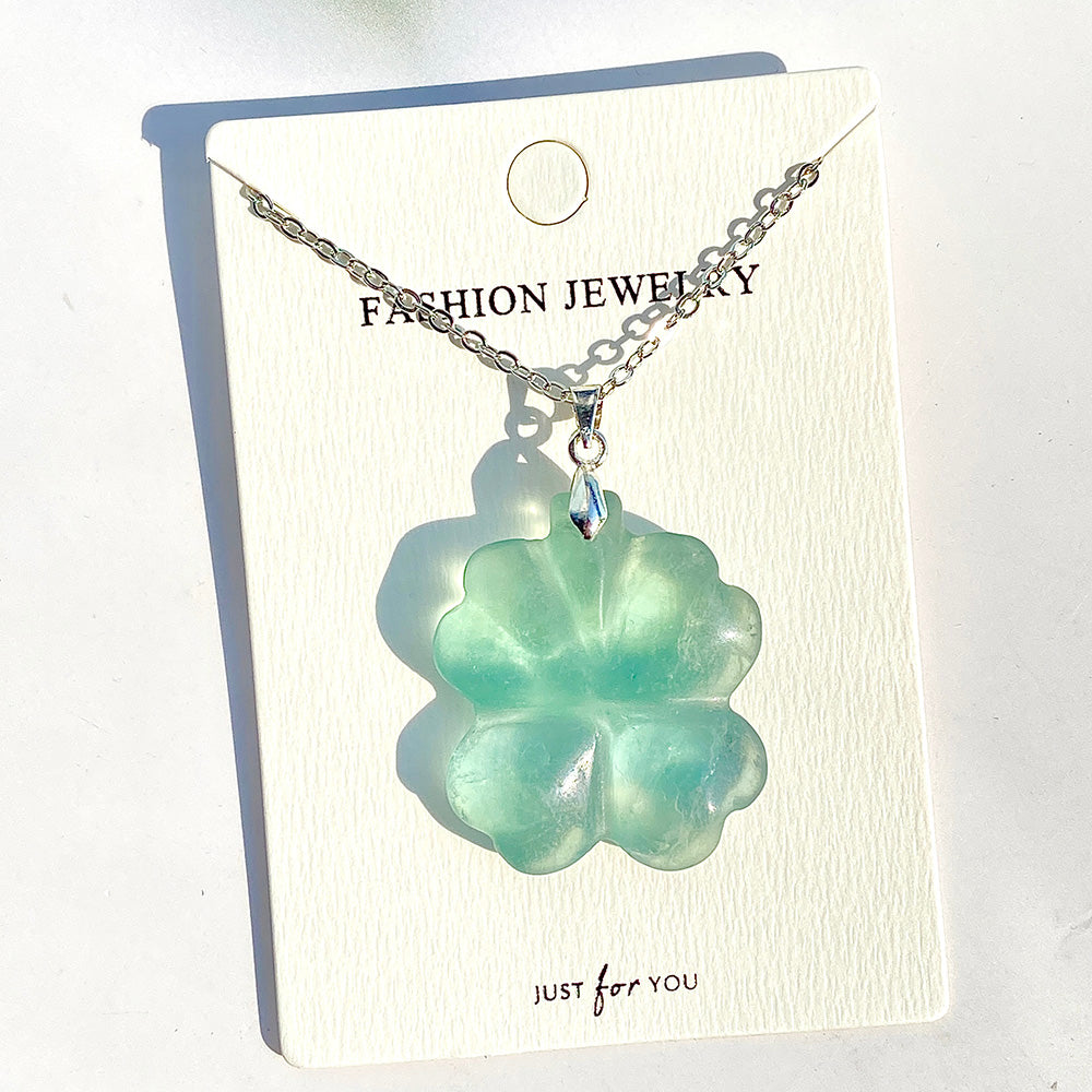 Green Fluorite Four Leaf Clover Carving pendant